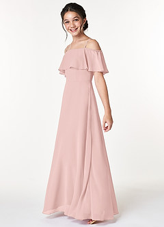 Azazie Maggie Junior Robe Trapèze en Mousseline de soie Épaule décolletée Rose Poudré image5