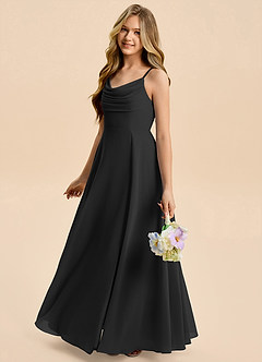 Azazie Gia Junior A-Linie Plissee Chiffon Kleid Schwarz image3