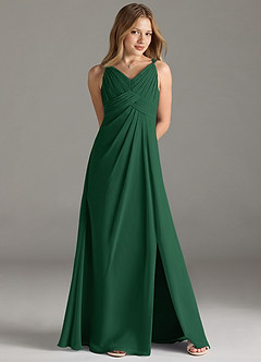 Azazie Maren Allure Junior Vestido de Verde Oscuro de Gasa de Corte En A con Encaje image4