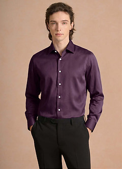 front Julian Plum Stretch Satin Dress Shirt