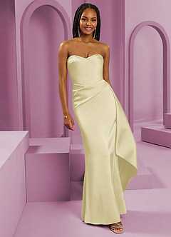 Barbie ♥ Azazie Venta Final Vestido de Sorbete De Limón de Satén Elástico de Corte Recto Convertible con Sin tirantes image3