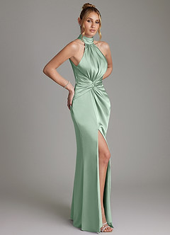 Azazie Gracelynn Vestidos de damas de honor Vestido de Agave de Satén Elástico de Corte Recto con Plisado image7