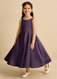 Azazie Babs Blumenmädchenkleider Ballkleid Plissee Matte Satin Kleid Pflaume image8