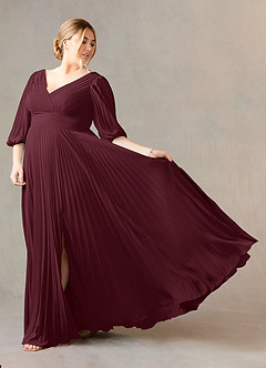 Azazie Zahara Mother of the Bride Dresses Cabernet A-Line V-Neck Pleated Chiffon Dress image9