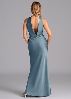 Azazie Lusinda Brudtärnklänningar Klä av Sjöjungfru i Stretch Satin Axelbandslös Dammblå image7