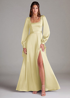 Azazie Leonia Suknie dla druhen Linia A Długi rękaw Satyna elastyczna Do ziemi Sukienka image1