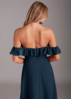 Azazie Lyra Robes de demoiselle d'honneur Robe Trapèze Convertible en Mousseline de soie Bleu Marine Foncé image8