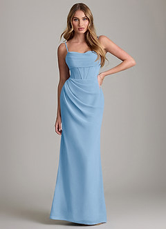 Azazie Mai Robes de demoiselle d'honneur Robe Fourreau en Mousseline de soie Plissée Poudre Bleue image1