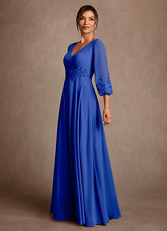 Azazie Yorba Mother of the Bride Dresses Royal Blue A-Line Lace Chiffon Dress image4