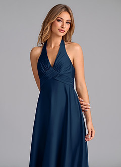 Azazie Tessie At-home Try On Dresses Terracotta A-Line Pleated Stretch Satin Dress image3