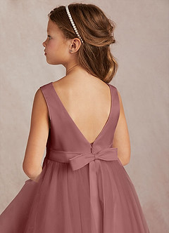 Azazie Marlee Flower Girl Dresses Desert Rose A-Line Pleated Matte Satin Dress image4