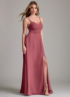 Azazie Terese Bridesmaid Dresses Merlot A-Line Pleated Chiffon Dress image3