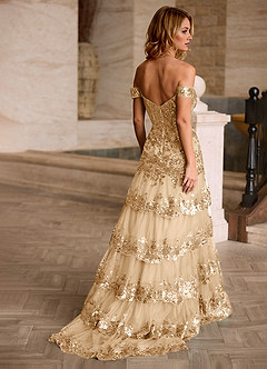 Jenna Champagne Ruffled Glitter Mermaid Prom Dress image5