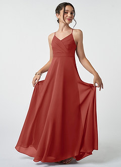 Azazie Avelina Junior Terracotta A-Line Pleated Chiffon Dress image2