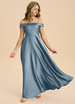 Azazie Sissy Junior Klä av A-Line i Stretch Satin Av axeln image5