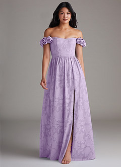 Azazie Autumn Bridesmaid Dresses Lilac A-Line Off the Shoulder Floral Burnout Convertible Dress image1