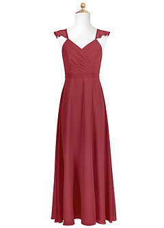 Azazie Emily Junior A-Linie Gestreift Chiffon Kleid Granatapfelrot image5