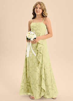 Azazie Kaylee Junior Jurk van Bloemen Burn-out met A-Lijn met Riem Citroensorbet image6