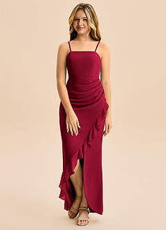 Azazie Buzzy Junior Robe Fourreau en Mousseline de soie Plissée Bourgogne image4