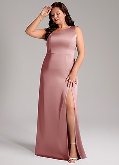 Azazie Phaedra Jurken voor bruidsmeisjes Jurk van Stretch Satijn met A-Lijn One-Shoulder Stoffige Roos image3