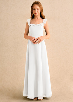 Azazie Chip Junior Formal 플라워 걸 드레스 A라인 소매 없는 쉬폰 플로어 길이 드레스 image4