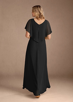 Azazie Eliza Mother of the Bride Dresses Black A-Line V-Neck Pleated Chiffon Dress image9