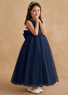 Azazie Cookie Flower Girl Dresses Dark Navy A-Line Bow Tulle Dress image3