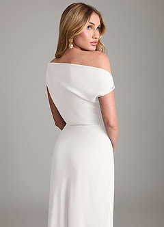 Azazie Emerson Brautjungfernkleider Etui Schulterfrei Chiffon Kleid Weiß image3