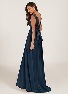 Azazie Gertrude Bridesmaid Dresses Dark Navy A-Line Lace Chiffon Dress image4