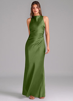 Azazie Evadne Bridesmaid Dresses Juniper A-Line Pleated Stretch Satin Dress image3