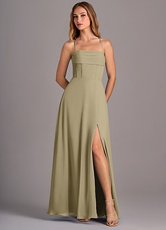 Azazie Carolyn Bridesmaid Dresses Moss Green A-Line Pleated Chiffon Dress image5