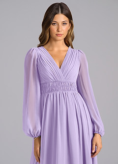 Azazie Palerma Bridesmaid Dresses Lilac A-Line Long Sleeve Chiffon Dress image6