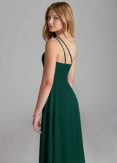 Azazie Maron Junior Emerald A-Line Pleated Stretch Satin Dress image2