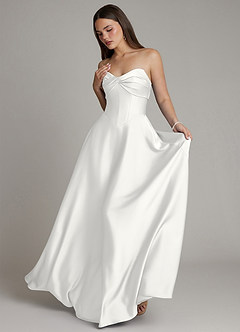 Azazie Meleena Bridesmaid Dresses White A-Line Strapless Stretch Satin Dress image5