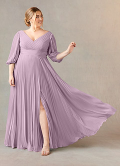 Azazie Zahara Kleider für die Brautmutter A-Linie V-Hals Gefaltet Chiffon Kleid Blauregen image7