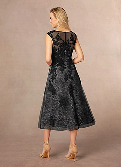 Azazie Flynn Mother of the Bride Dresses Black A-Line Boatneck Lace Tulle Dress image3