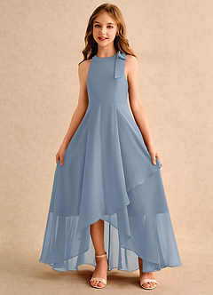 Azazie Boop Girls Formal Blumenmädchenkleider A-Linie Schleifen Chiffon Kleid Staubblau image5