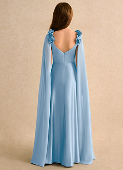 Azazie Rosita Girls Formal Flower Girl Dresses Powder Blue A-Line Pleated Stretch Satin Dress image2