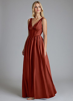 Azazie Delmie Bridesmaid Dresses Terracotta A-Line Corset Stretch Satin Dress image4