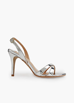 front Silver Metallic Slingback Heel Sandals