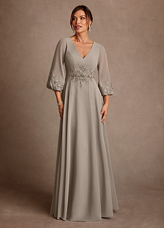 Azazie Yorba Abiti per la Madre della Sposa Abito A-Line in Chiffon Pizzo Taupe image1