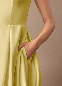Azazie Fulton Abiti per la Madre della Sposa Abito A-Line in Raso Elasticizzato Plissettato Sorbetto Al Limone image7