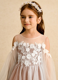 Azazie Zimi vestidos de niña de las flores Vestido de Champán Rosado de Tul de Princesa con Escote de Corazón image9