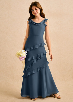 Azazie Aria Girls Formal vestidos de niña de las flores Vestido de Neptuno de Gasa de Corte Sirena con Volante image3