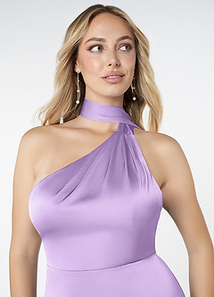Azazie Kaylani Final Sale Lilac Mermaid High Neck Stretch Satin Dress image5