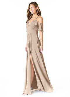 Azazie Dakota Bridesmaid Dresses Taupe A-Line V-Neck Pleated Chiffon Dress image3