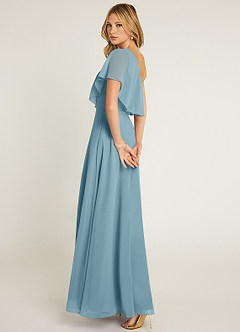 Azazie Lizzy Bridesmaid Dresses Moody Blue A-Line One Shoulder Chiffon Dress image6