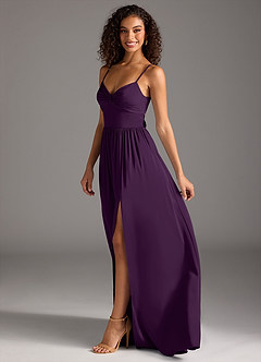 Azazie Zeya Bridesmaid Dresses Grape A-Line Pleated Stretch Satin Dress image7