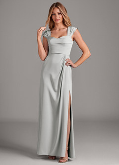 Azazie Laila Bridesmaid Dresses Silver A-Line Pleated Stretch Satin Dress image3