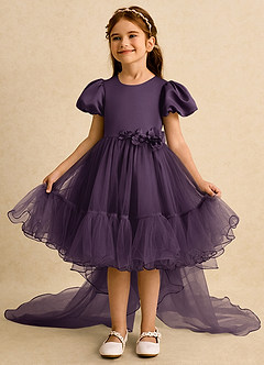 Azazie Cocoa vestidos de niña de las flores Vestido de Ciruela de Tul de Princesa con Plisado image3